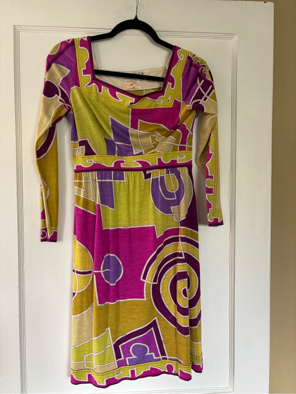 Emilio Pucci Bold Geometric Long Sleeve Dress in Pink, Purple & Lime